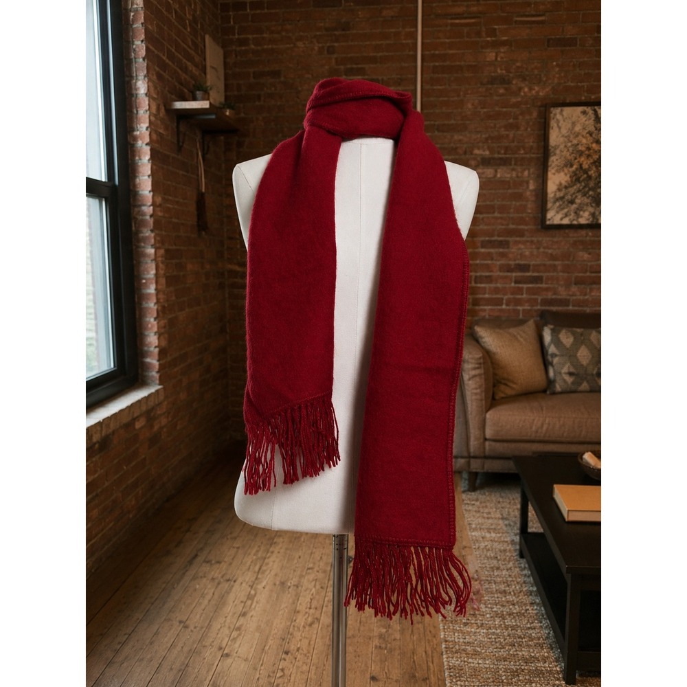 Alpaca Connection Red Alpaca Blend Fringe Scarf Peru Winter Layer Boho‎ Gorpcore